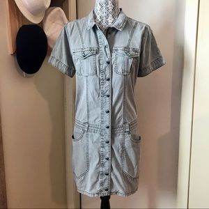 Guess Dress Khaki Green Denim Button Down Cargo Short Sleeve